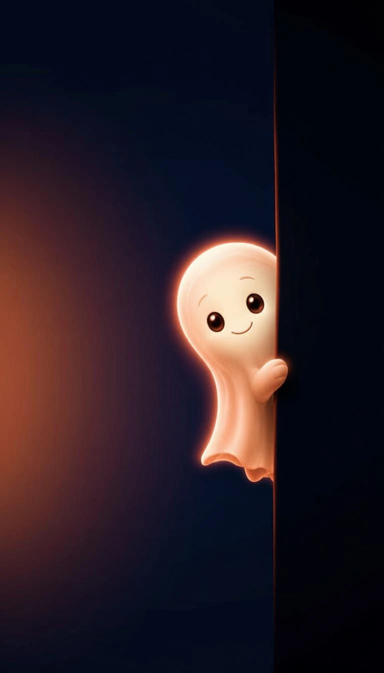 AI assistant ghost mascot — peeking from behind the screen